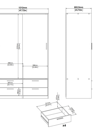 Line Wardrobe with 2 Sliding Doors and 4 Drawers, White