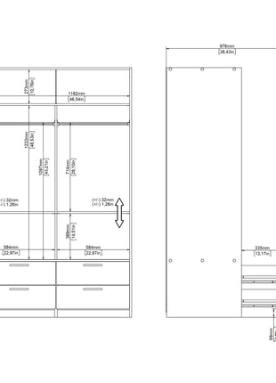 Line Wardrobe with 2 Sliding Doors and 4 Drawers, White