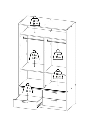 Line Wardrobe with 2 Sliding Doors and 4 Drawers, White