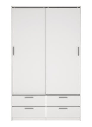 Line Wardrobe with 2 Sliding Doors and 4 Drawers, White