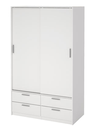 Line Wardrobe with 2 Sliding Doors and 4 Drawers, White