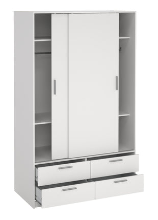 Line Wardrobe with 2 Sliding Doors and 4 Drawers, White