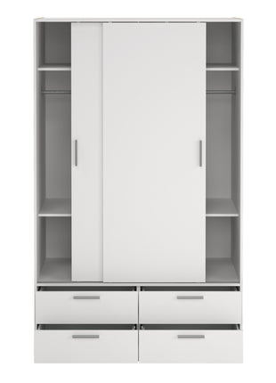 Line Wardrobe with 2 Sliding Doors and 4 Drawers, White