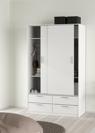 Line Wardrobe with 2 Sliding Doors and 4 Drawers, White