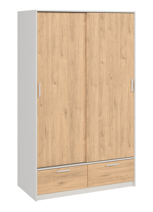 Line Wardrobe with 2 Doors 2 Drawers in White and Jackson Hickory Oak