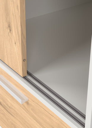 Line Wardrobe with 2 Doors 2 Drawers in White and Jackson Hickory Oak