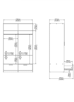 Line Wardrobe with 2 Doors 2 Drawers in White and Jackson Hickory Oak