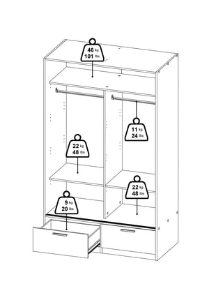 Line Wardrobe with 2 Doors 2 Drawers in White and Jackson Hickory Oak