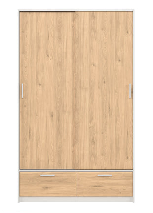 Line Wardrobe with 2 Doors 2 Drawers in White and Jackson Hickory Oak