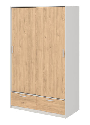 Line Wardrobe with 2 Doors 2 Drawers in White and Jackson Hickory Oak