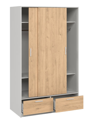 Line Wardrobe with 2 Doors 2 Drawers in White and Jackson Hickory Oak
