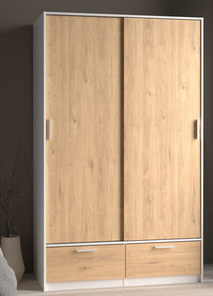 Line Wardrobe with 2 Doors 2 Drawers in White and Jackson Hickory Oak
