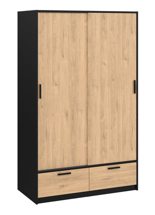 Line Wardrobe with 2 Doors 2 Drawers in Black and Jackson Hickory Oak