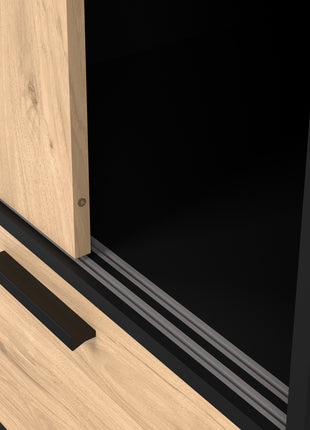 Line Wardrobe with 2 Doors 2 Drawers in Black and Jackson Hickory Oak