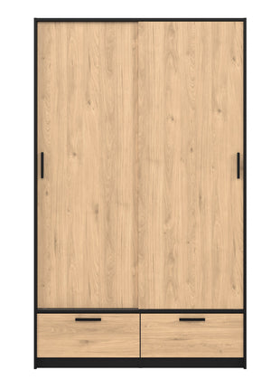 Line Wardrobe with 2 Doors 2 Drawers in Black and Jackson Hickory Oak