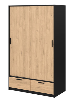 Line Wardrobe with 2 Doors 2 Drawers in Black and Jackson Hickory Oak