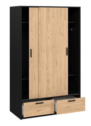 Line Wardrobe with 2 Doors 2 Drawers in Black and Jackson Hickory Oak