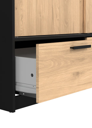 Line Wardrobe with 2 Doors 2 Drawers in Black and Jackson Hickory Oak