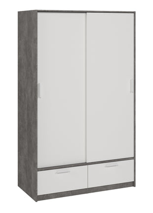 Line Wardrobe with 2 Doors 2 Drawers in White and Concrete