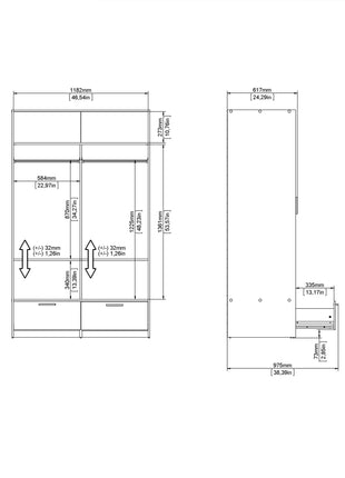 Line Wardrobe with 2 Doors 2 Drawers in White and Concrete