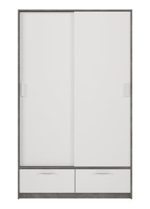 Line Wardrobe with 2 Doors 2 Drawers in White and Concrete