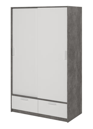 Line Wardrobe with 2 Doors 2 Drawers in White and Concrete