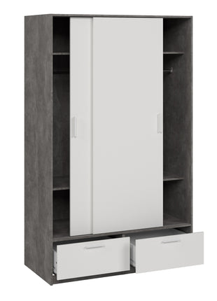 Line Wardrobe with 2 Doors 2 Drawers in White and Concrete