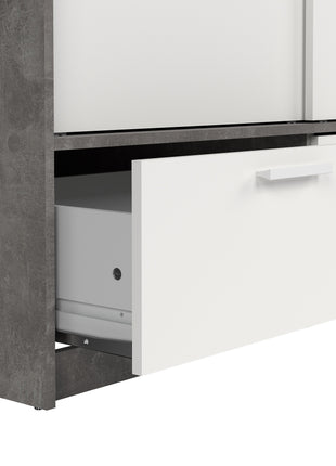 Line Wardrobe with 2 Doors 2 Drawers in White and Concrete