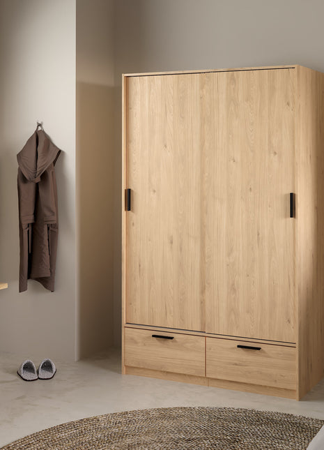 Line Wardrobe with 2 Doors 2 Drawers in Jackson Hickory Oak