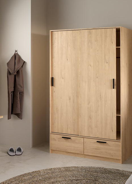 Line Wardrobe with 2 Doors 2 Drawers in Jackson Hickory Oak