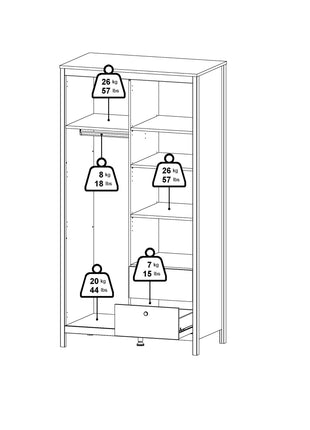 Barcelona Wardrobe with 1 door + 1 mirror door + 2 drawers White