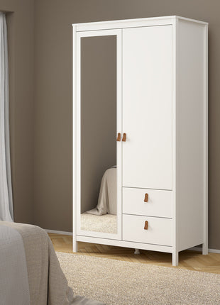 Barcelona Wardrobe with 1 door + 1 mirror door + 2 drawers White