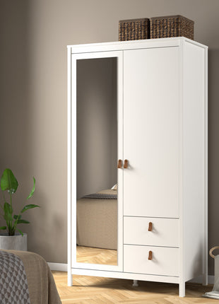 Barcelona Wardrobe with 1 door + 1 mirror door + 2 drawers White