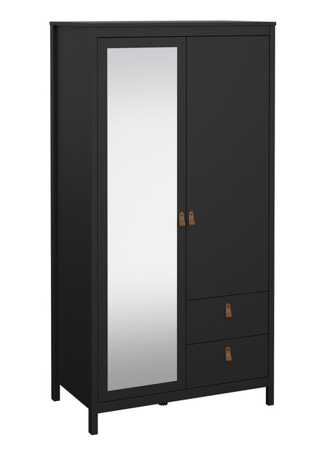 Barcelona Wardrobe with 1 door + 1 Mirror Door + 2 Drawers Matt Black