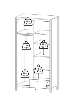 Barcelona Wardrobe with 1 door + 1 Mirror Door + 2 Drawers Matt Black