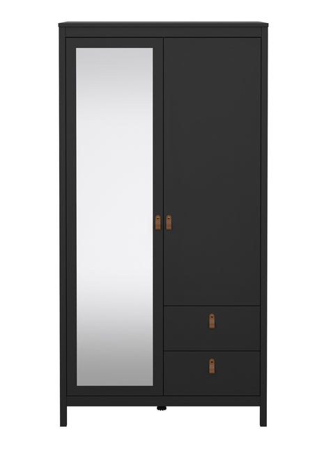 Barcelona Wardrobe with 1 door + 1 Mirror Door + 2 Drawers Matt Black