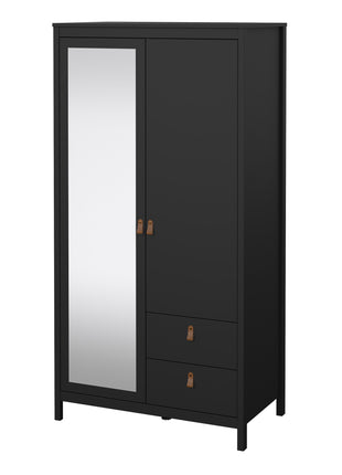 Barcelona Wardrobe with 1 door + 1 Mirror Door + 2 Drawers Matt Black