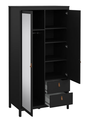 Barcelona Wardrobe with 1 door + 1 Mirror Door + 2 Drawers Matt Black