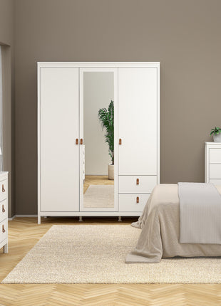 Barcelona Wardrobe with 2 doors + 1 mirror door + 2 drawers White