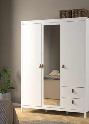 Barcelona Wardrobe with 2 doors + 1 mirror door + 2 drawers White