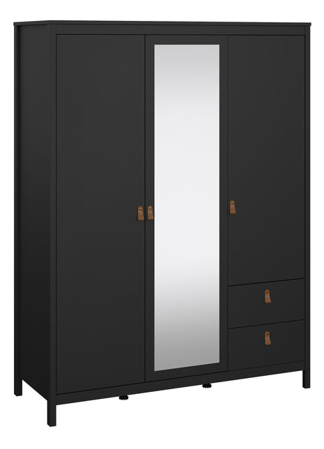 Barcelona Wardrobe with 2 doors + 1 mirror door + 2 drawers Matt Black
