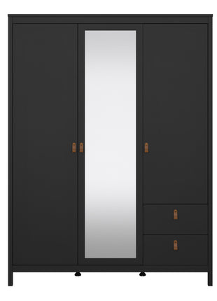 Barcelona Wardrobe with 2 doors + 1 mirror door + 2 drawers Matt Black