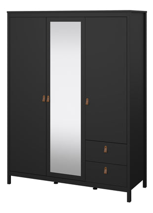 Barcelona Wardrobe with 2 doors + 1 mirror door + 2 drawers Matt Black