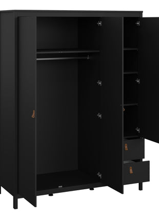 Barcelona Wardrobe with 2 doors + 1 mirror door + 2 drawers Matt Black