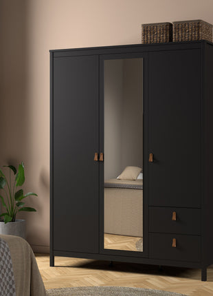 Barcelona Wardrobe with 2 doors + 1 mirror door + 2 drawers Matt Black