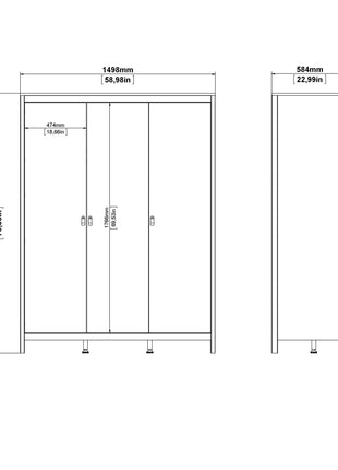 Barcelona Wardrobe with 3 Doors in White