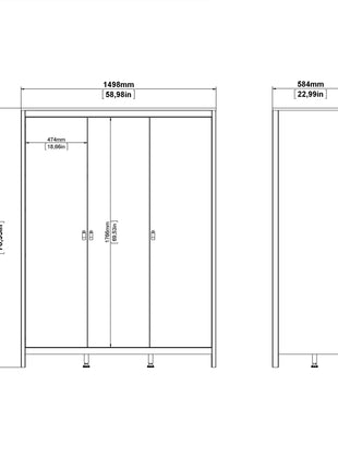 Barcelona Wardrobe with 3 Doors in Matt Black