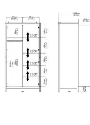 Barcelona Wardrobe with 2 Doors in White