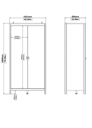 Barcelona Wardrobe with 2 Doors in Matt Black