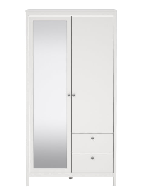 Madrid Wardrobe with 1 Door 1 Mirror Door 2 Drawers White